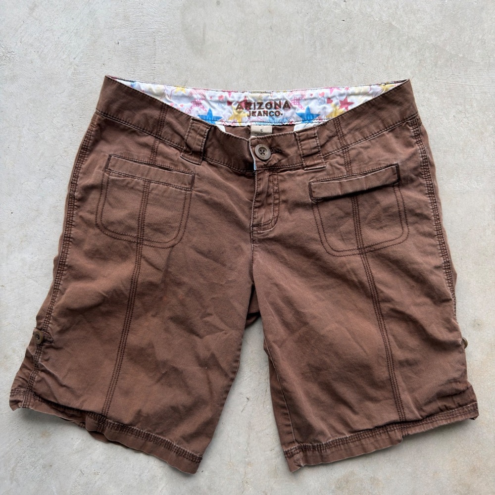 Arizona Jean Co Brown Utility Shorts Women Size 5 Cotton Stretch Cargo Pockets